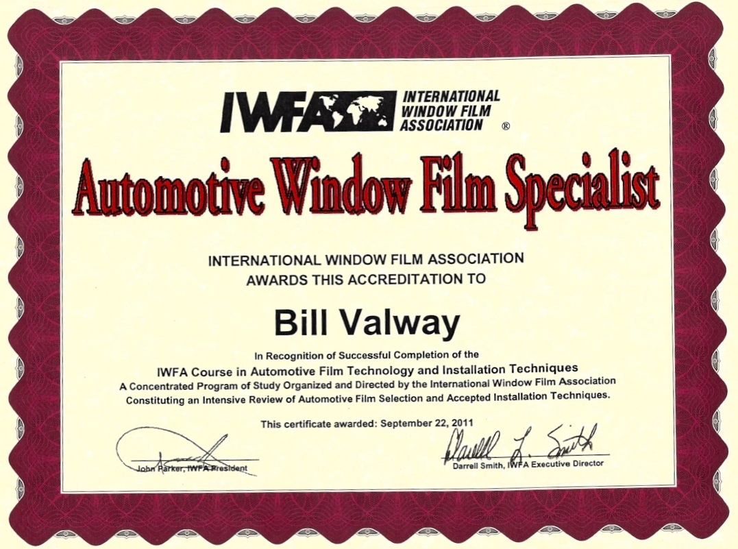 Automotive Window FIlm Specialist IWFA Bill Valway - AP ...
