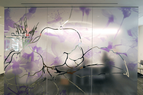 custom printed uv film on commercial glass wall