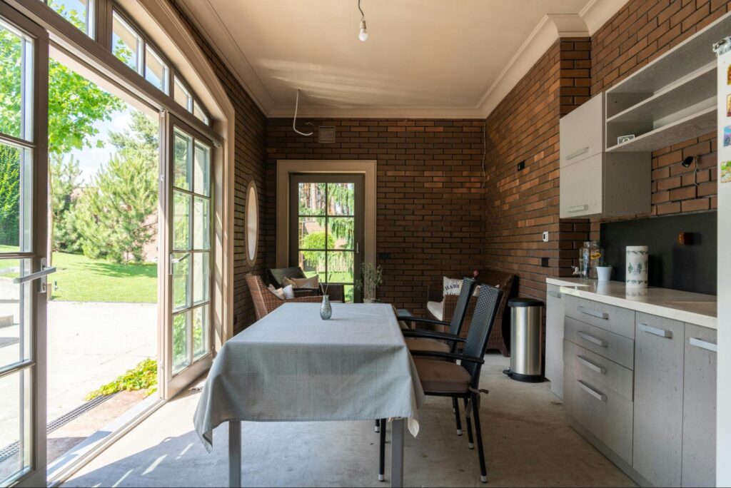 Kitchen sliding doors open to a patio