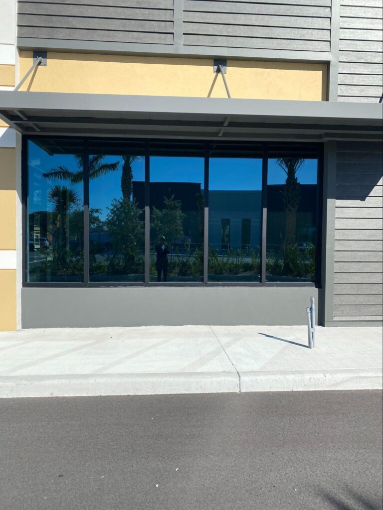 An office with a tinted window