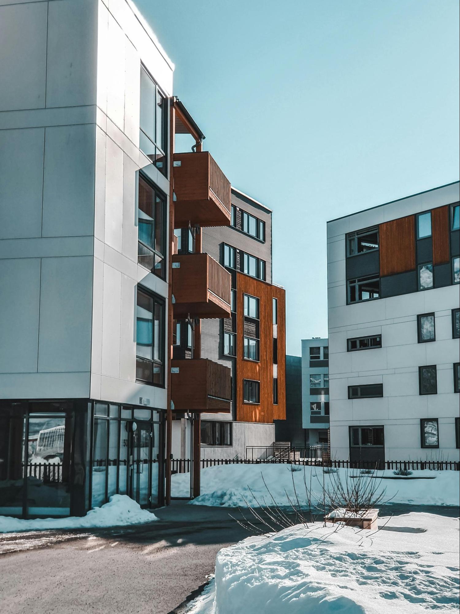 Exterior of an Apartment Building in the Snow